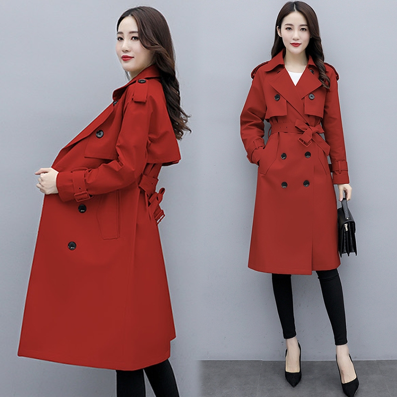 Autumn Women Classic Double Breasted Trench Coats Slim Wild Medium Length Windbreaker Coat British Style Ladies Outerwear 45
