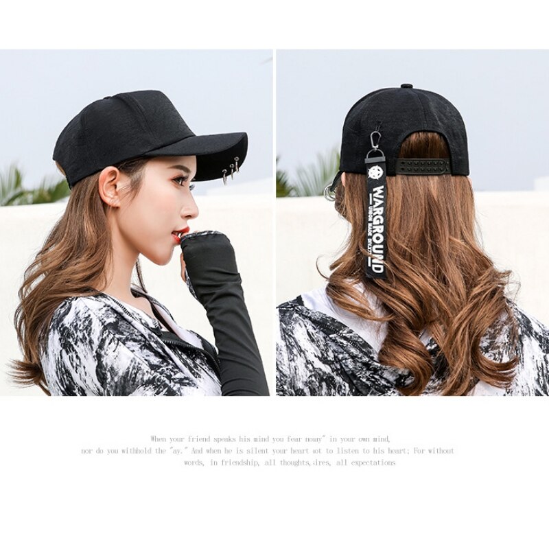 Casquettes de Baseball Fer Anneaux Longue Sangle Coudée Bord Réglable Coton Visière Chapeaux Chapeaux Tenue De Ville Tennis Chapeaux