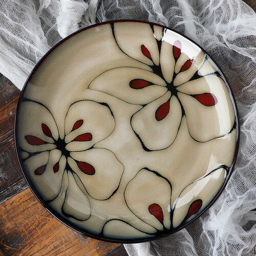 Tableware Special Restaurant Ceramic Plate and Japanese Flat Plate: Flower style 22cm