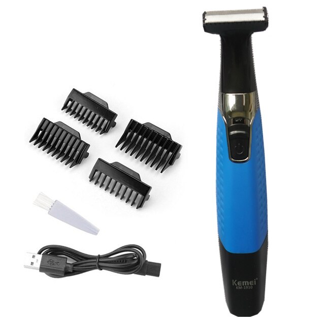 Kemei une lame hommes rasoir électrique corps visage rasoir électrique pour hommes tondeuse à chaume barbe rasage bord Trimer tête tondeuse 35: no box - blue