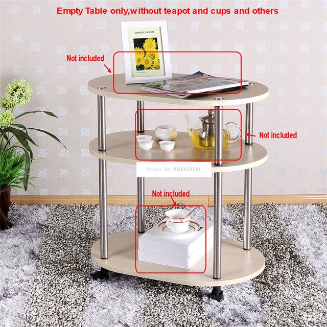 3 Layer Modern Movable Oval Shape Tea Table With Wheel Living Room Bedroom Sofa Side Corner Low Table With Storage Space: Yellow Oak Color
