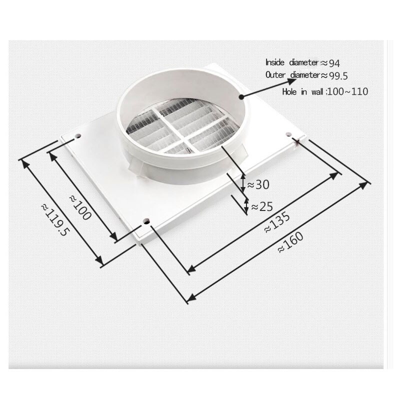 1 pcs exterior wall vents for Improve indoor air air duct vent grill Insect-proof vent ABS material gray