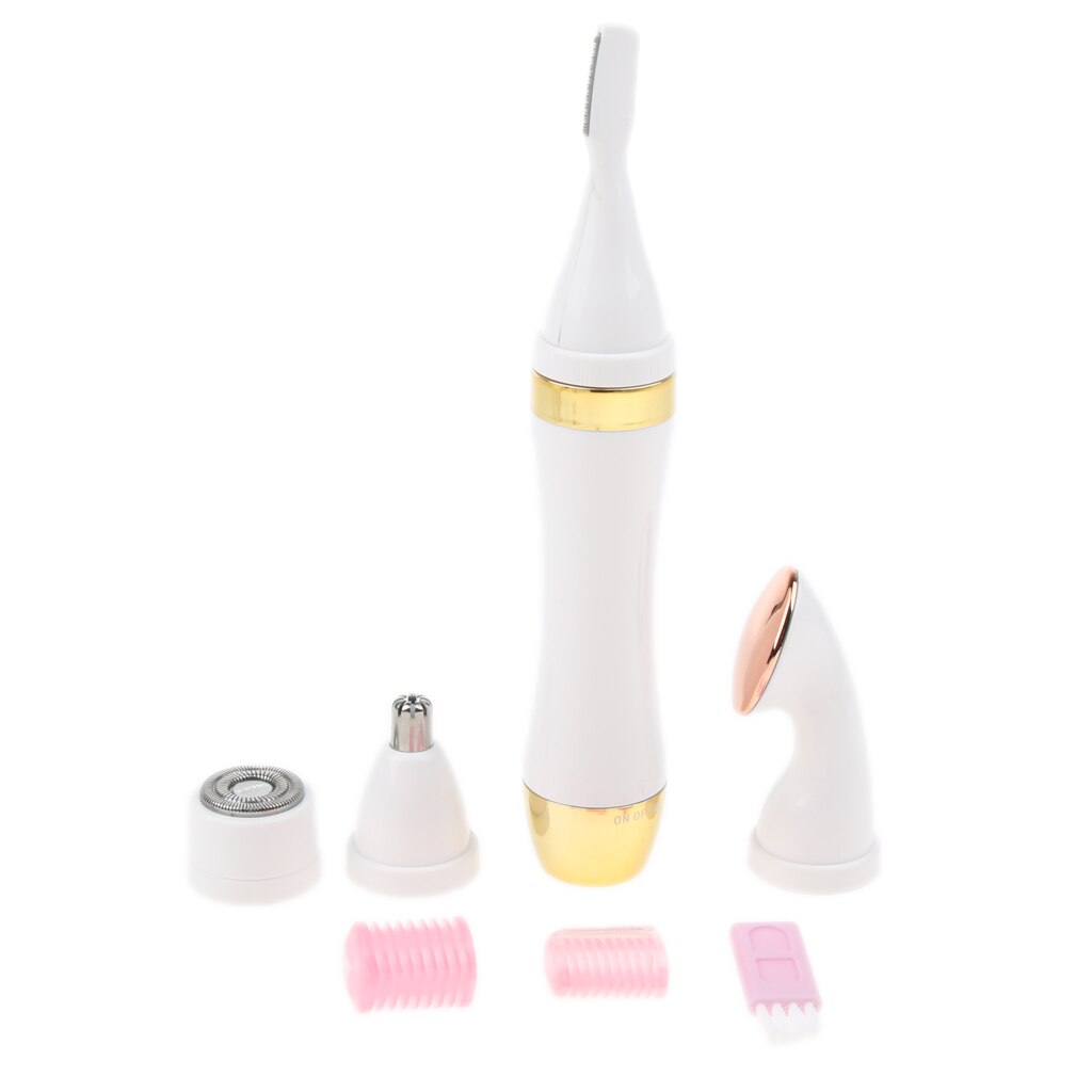 4 In 1 Vrouwen Elektrische Wenkbrauw Facial Nose Hair Remover Trimmer Groomer Set: Gold