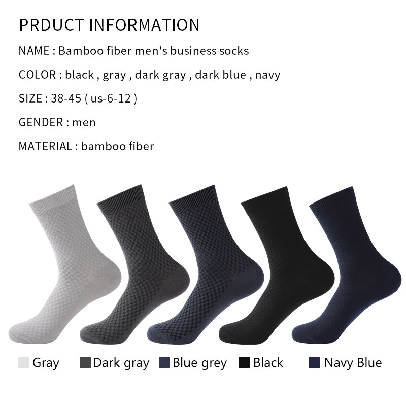 10Pairs Casual Bamboo Fiber Men's Socks Business Breathable Deodorant Compression Socks Men Long Big Size EUR 38-46
