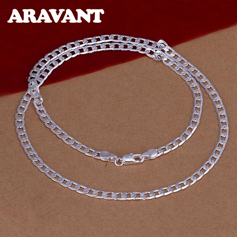 925 Silver 4mm Flat Sideways Necklace Chain For Men Jewelry