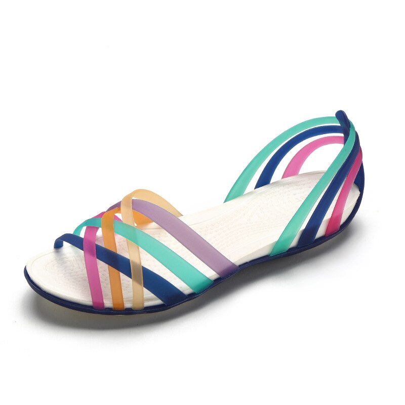 Rainbow galaretki buty kobieta kliny Sandalias kobiety sandały letnie nowe cukierki kolor Peep Toe Stappy plaża Valentine Mujer kapcie: dark blue / 5