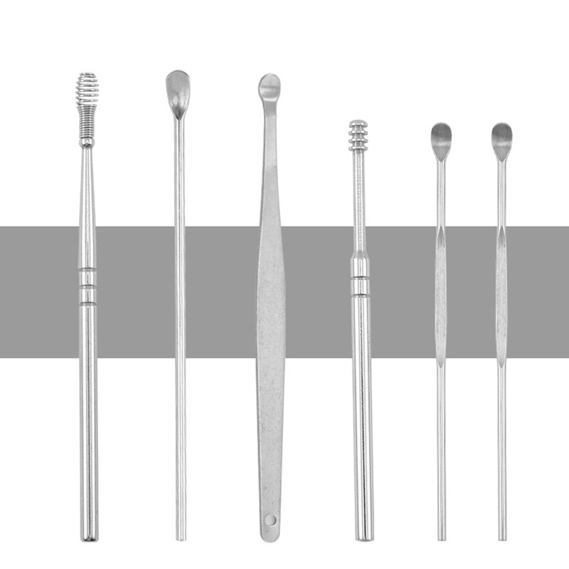 6 Pcs Pro Ear Wax Removal Cleaning Tools Ear Scoop Earpick Earwax Remover Ear Cleaner Stainless Steel Ear Extraction Tool
