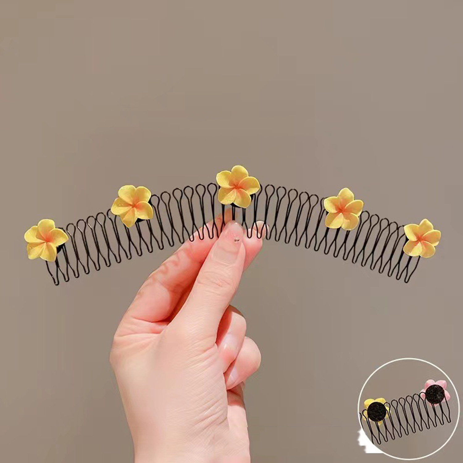 Diademas con acabado de pelo roto para mujer, accesorios para el cabello, horquillas para niños, peine largo, Flor de huevo dulce, Clips,: YELLOW