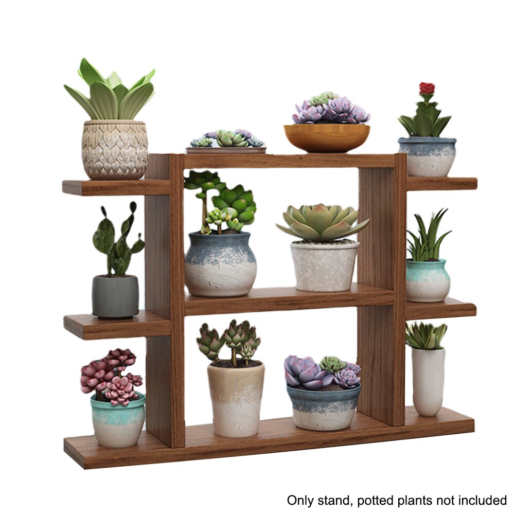 Balcony Multi Layers Wood Plant Stand Home Office Garden Flower Holder Free Standing Desktop Space Saving Indoor Decoration: Carbide H