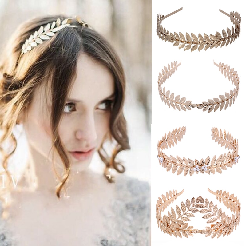 Bandas para el cabello Accesorios nupciales para el cabello, corona de hojas de oro coreano, diadema de tiara de boda con perlas Vintage, corona para el cabello para mujeres y niñas