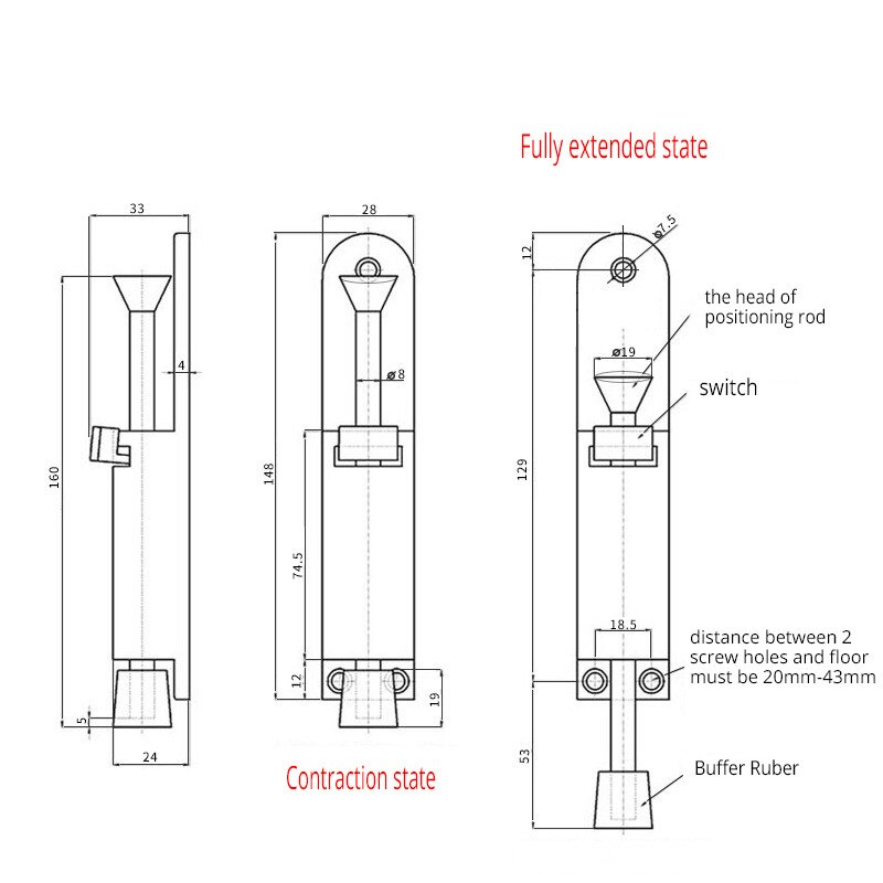 Zinc Alloy Foot-operated Lever Door Stops Adjustable Kickdown Bronze Door Holder Door Stop Hardware Door Buffer Fittings