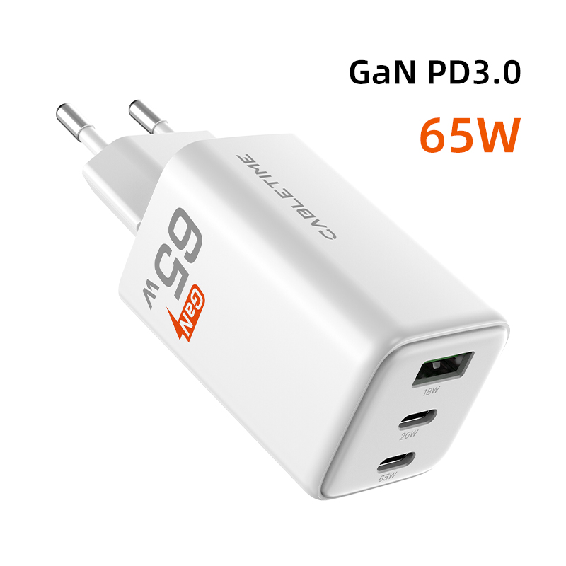 Cabletime pd-oplader gan 65w pd  qc 3.0 snellader type c telefoonoplader usb-c snelladen voor iphone 16 pro macbook laptop: Default Title
