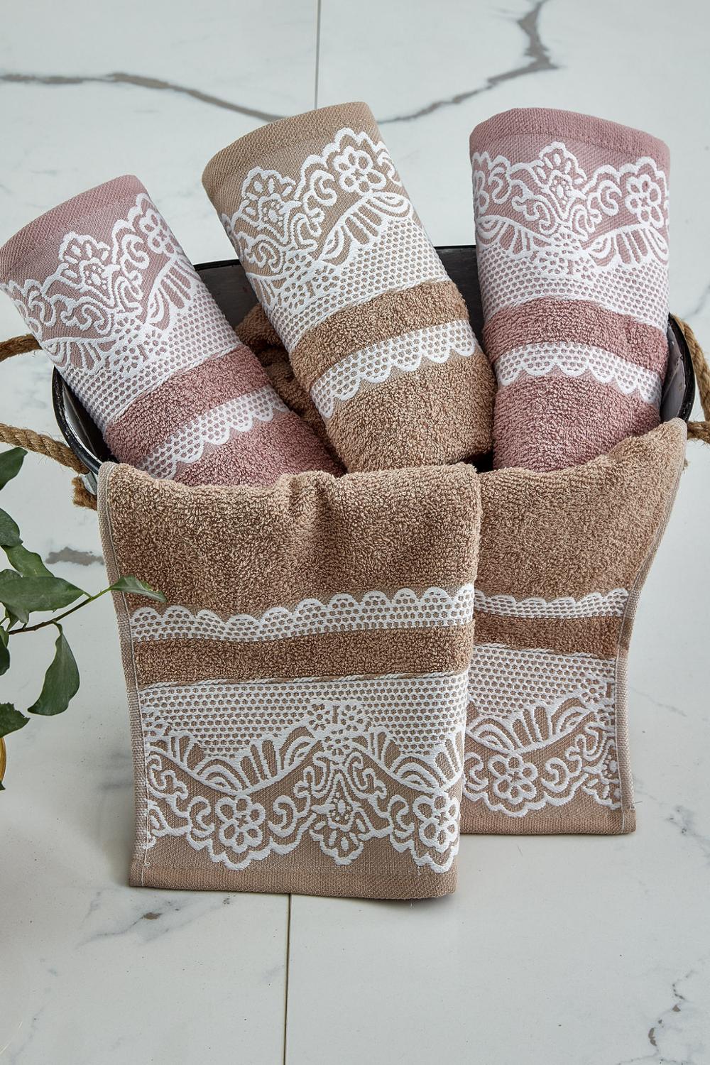 Turkisk handduk lyxig spets badhandduk strandhandduk ansiktshandduk set 4 st 50 x 85 cm broderade 100%  bomull turkiska handdukar set: Mocka-ljusrosa