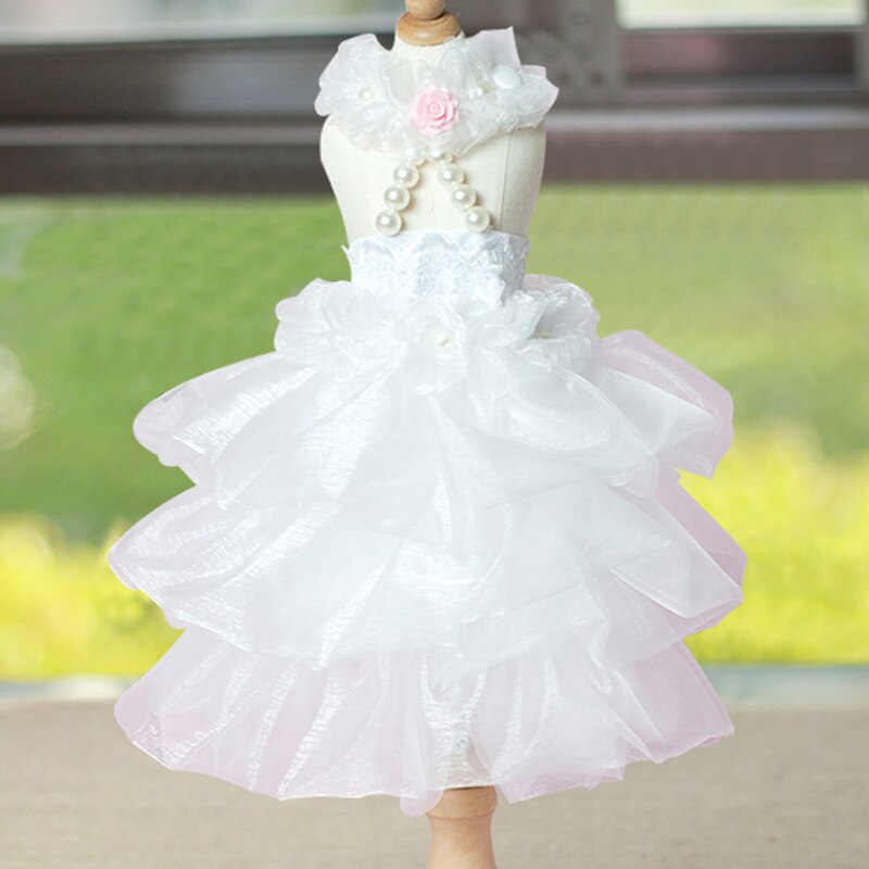 Robe de mariage pour animaux | Robe avec jupe pour animaux, vêtements d'été, motif chien, style pomerien, Schnauzer, caniche, Bichon: WHITE / XL