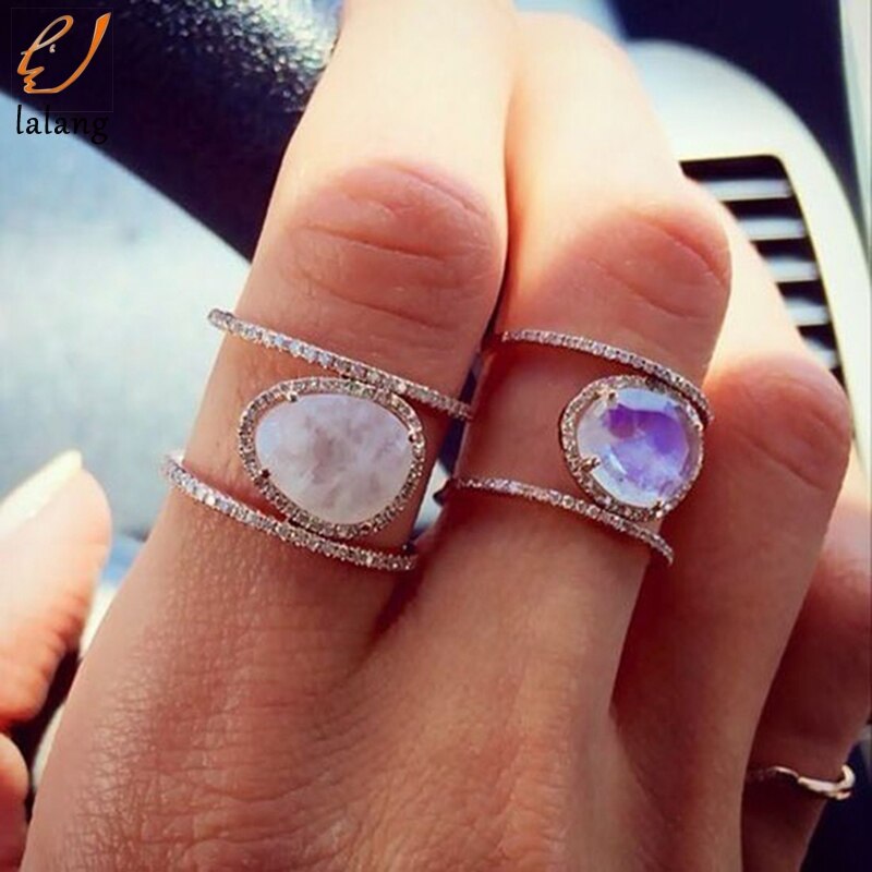 Prachtige Crystal Maansteen Ringen Voor Vrouwen Eenvoudige Sieraden Belofte Datum Engagement Trouwringen
