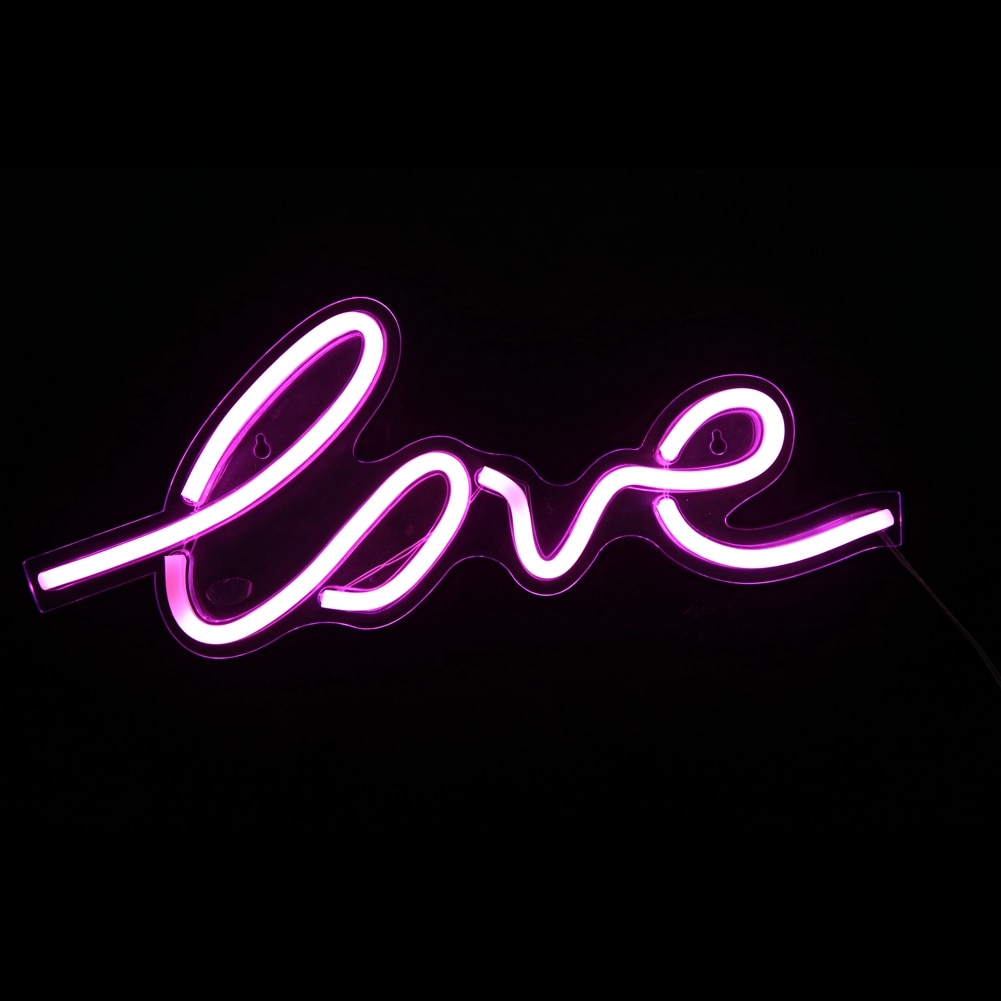 LED Neon Light Sign Love Shaped Transparent Panel Neon Lights Wall Hanging USB Night Lamp Bedroom Wedding Party Decor