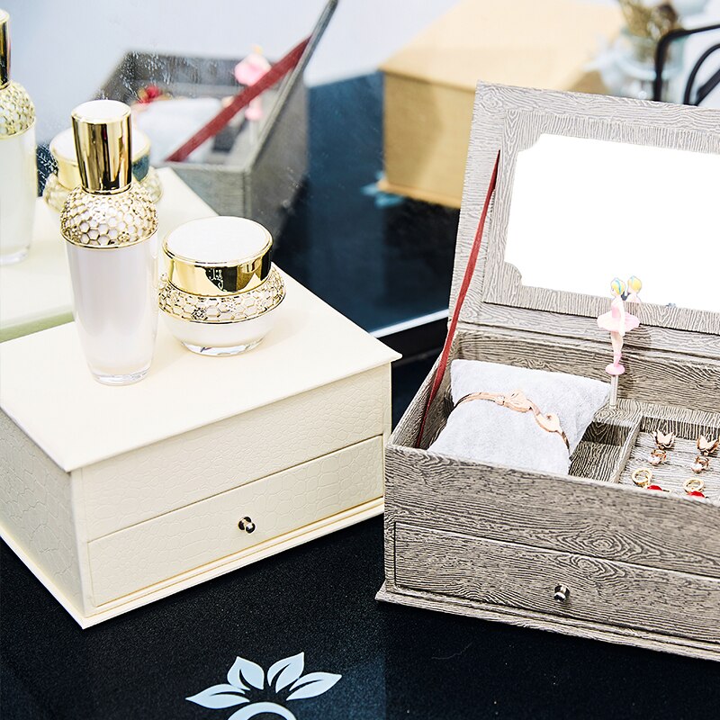White Music Box Paper Art Makeup Box Jewelry Box Birthday Begging Wedding Packaging Snakeskin Pattern Paper Music Box