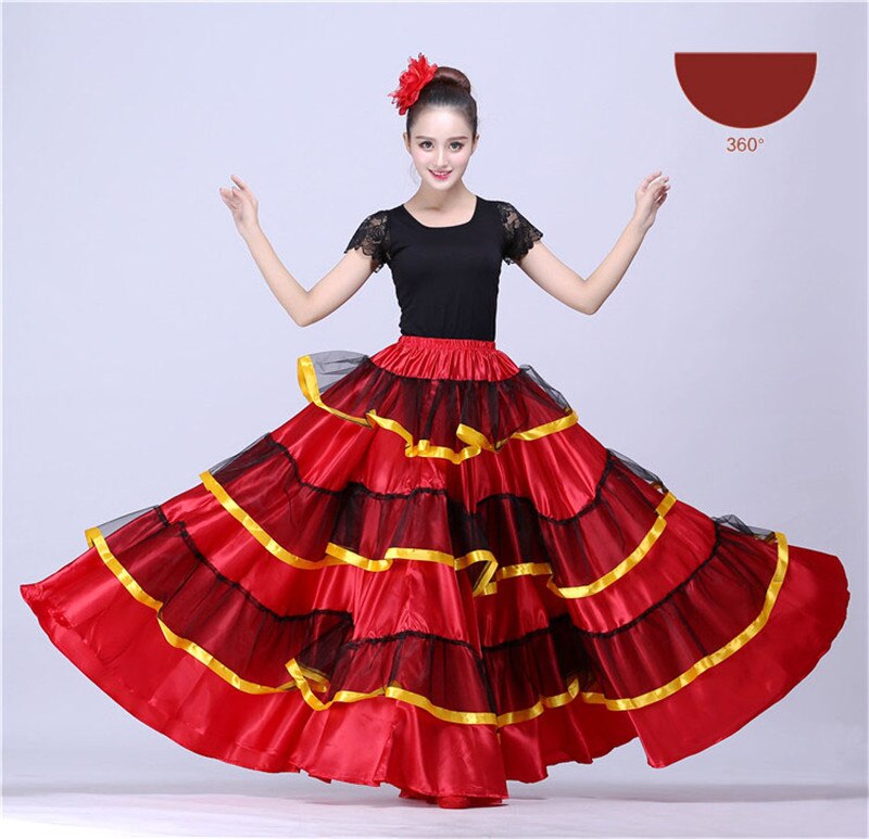 Jupe Flamenco espagnole pour femmes, robe de danse, Costumes, spectacle sur scène, fête, rouge, vêtements féminins: Style C 360 degree
