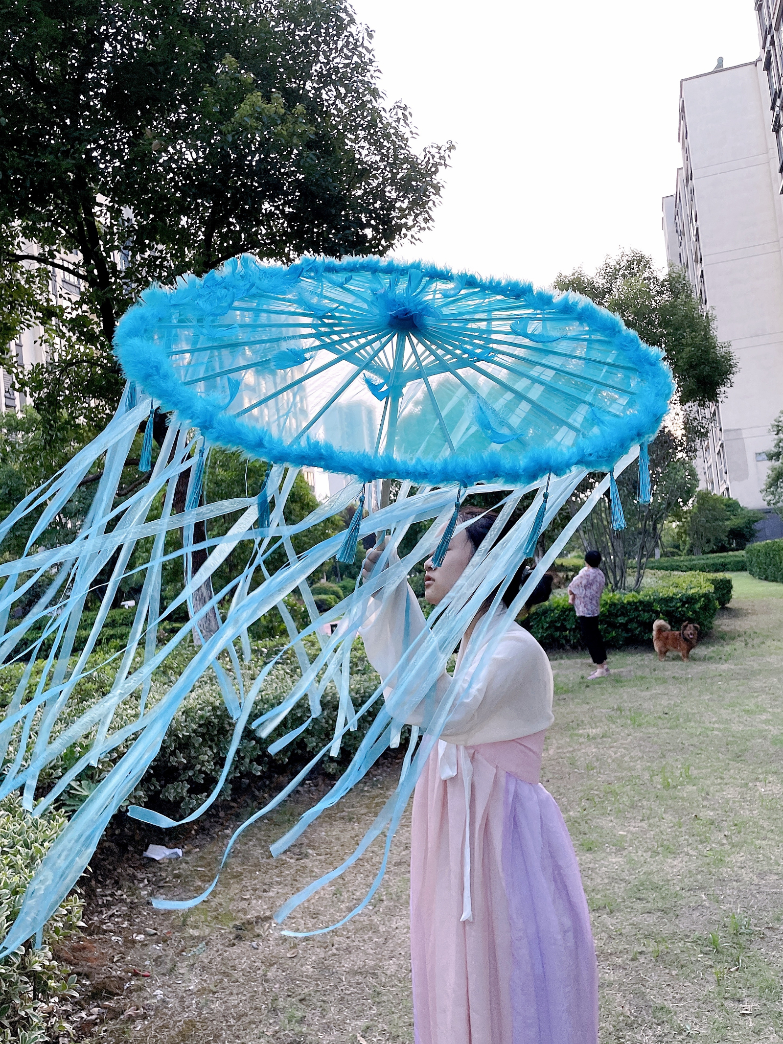 82cm hanfu cospaly blau geöltes Papier Regenschirm Frauen Fotografie Requisit Band antike Quasten Regenschirm Fan Paraguas Sonnenschirm: Schwarz
