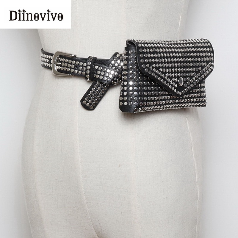 Diinoivo – sac banane à Rivets pour femmes, sac de taille de luxe de styliste, petit sac de taille pour téléphone, sac de ceinture Punk, WHDV0632