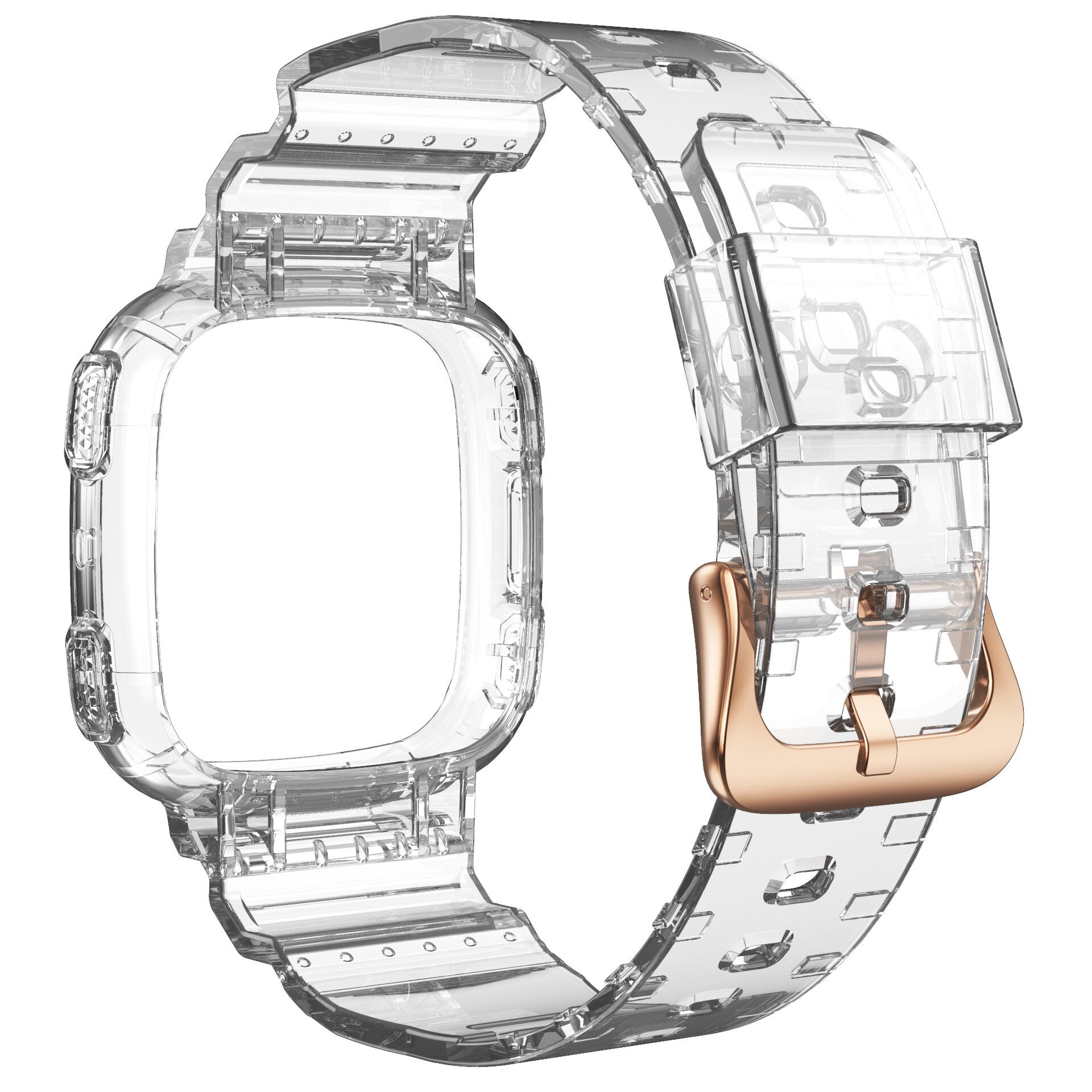 Sport Transparante Band Voor Fitbit Versa 2 3/Gevoel Crystal Clear Vervanging Band Met Robuuste Bumper Case Horloge Fit accessoires