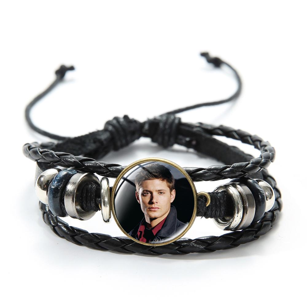 SIAN Supernatural Dean Leather Bracelet Popular TV Supernatural Sam Pentagram Sign Glass Time Gem Adjustable Beaded Bracelet: Style 5