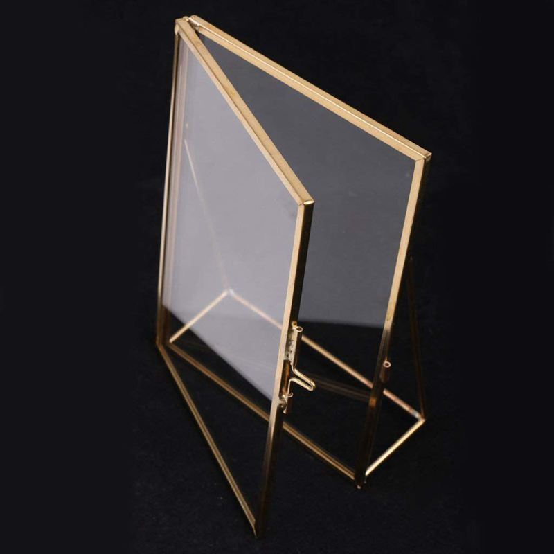 Simple Antique Rectangular Freestanding Transparent Glass Photo Frame for Home Decoration - Gold