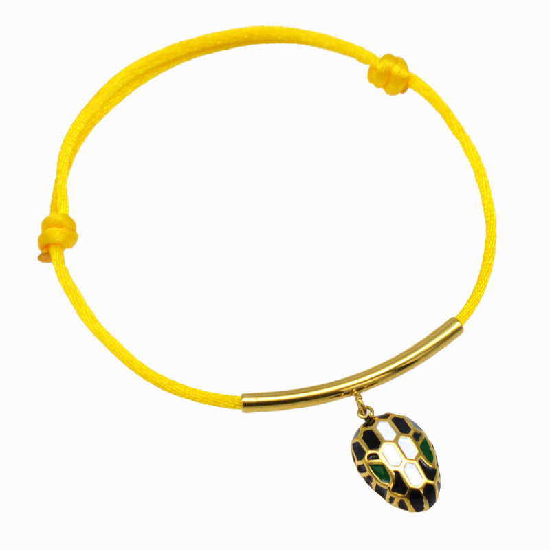 Pulsera de cuerda con cabeza de serpiente esmaltada para mujer, clásico, Color dorado, acero inoxidable, ajustable, accesorios de pulsera DIY: Color marrón amarillo
