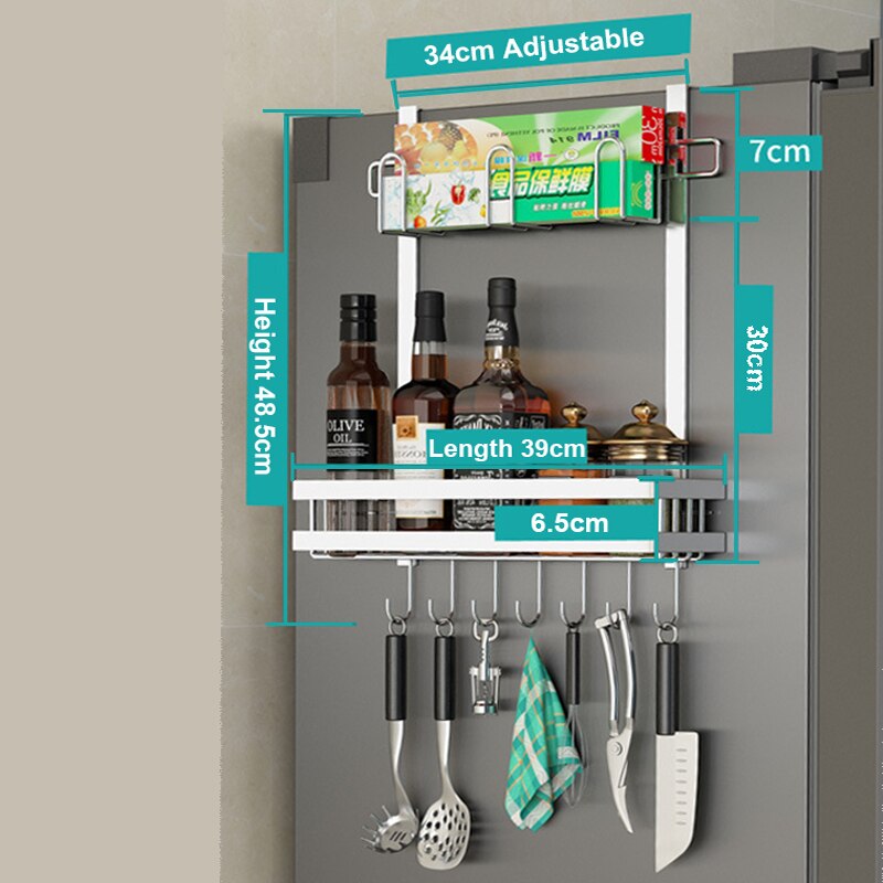 Réfrigérateur côté étagère de rangement étagère placard organisateur cuisine panier armoire gain de place réfrigérateur support suspendu: AC Silver