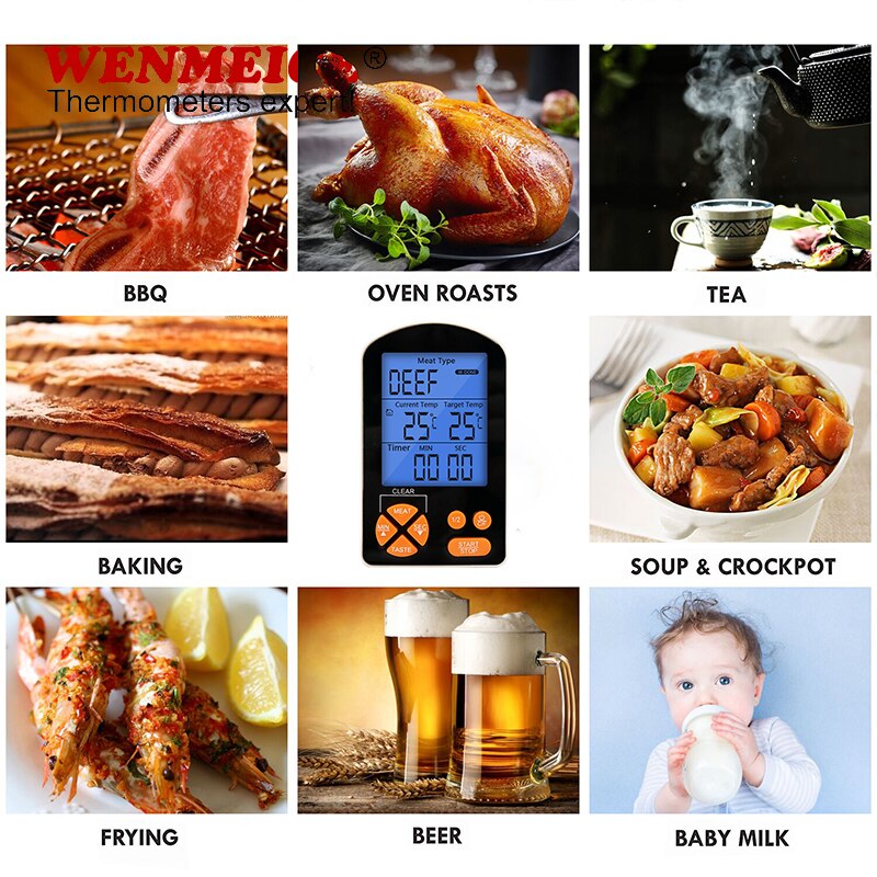 Electronic Digital LCD Food Thermometer Probe BBQ Meat Water Oil Cooking Temperature Alarm Cooking Timer Kitchen Cooking Tester