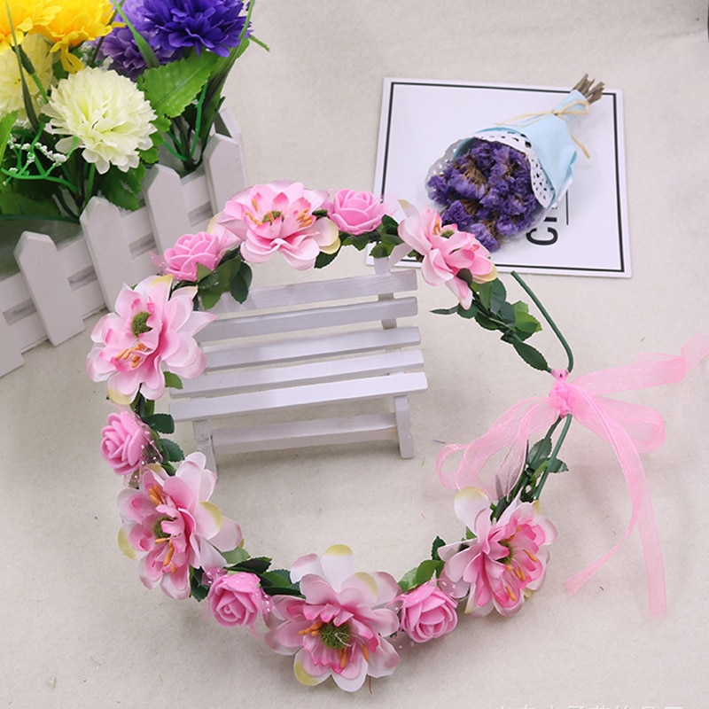 Corona de corona de flores para niña, diadema Floral para niña, accesorios para la cabeza para dama de honor, Tiara para decoración de fotos
