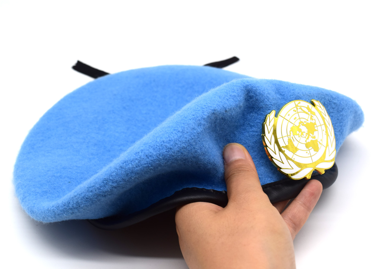 Verenigde Naties Vredeshandhaving Kracht Wollen Cap Hoed Un Blauwe Baret Met Un Gold Badge