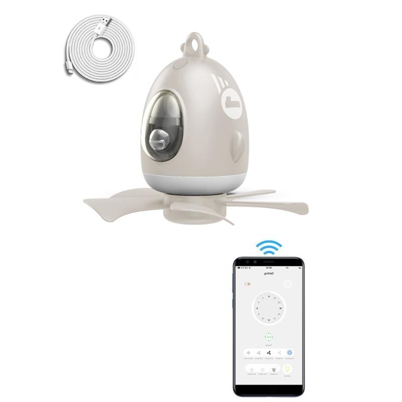 5V USB Ceiling Fan Smart App Control Timer LED Lamp 4 Speed Fan for Outdoor Bed School Dormitory and more 19QE: White