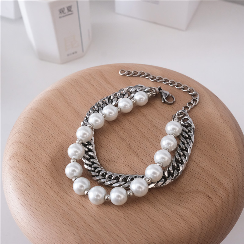 HUANZHI-pulsera de doble capa con perlas grandes y formas geométricas para mujer y niña, brazalete hueco, de joyería para , novedad de: 9