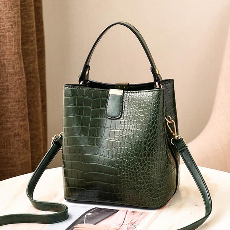 Alligator Emmer Tassen Vrouwen Krokodil Patroon Handtas Mode Retro Bakken Dames Pu Lederen Schoudertas Messenger Bags Groen: Green