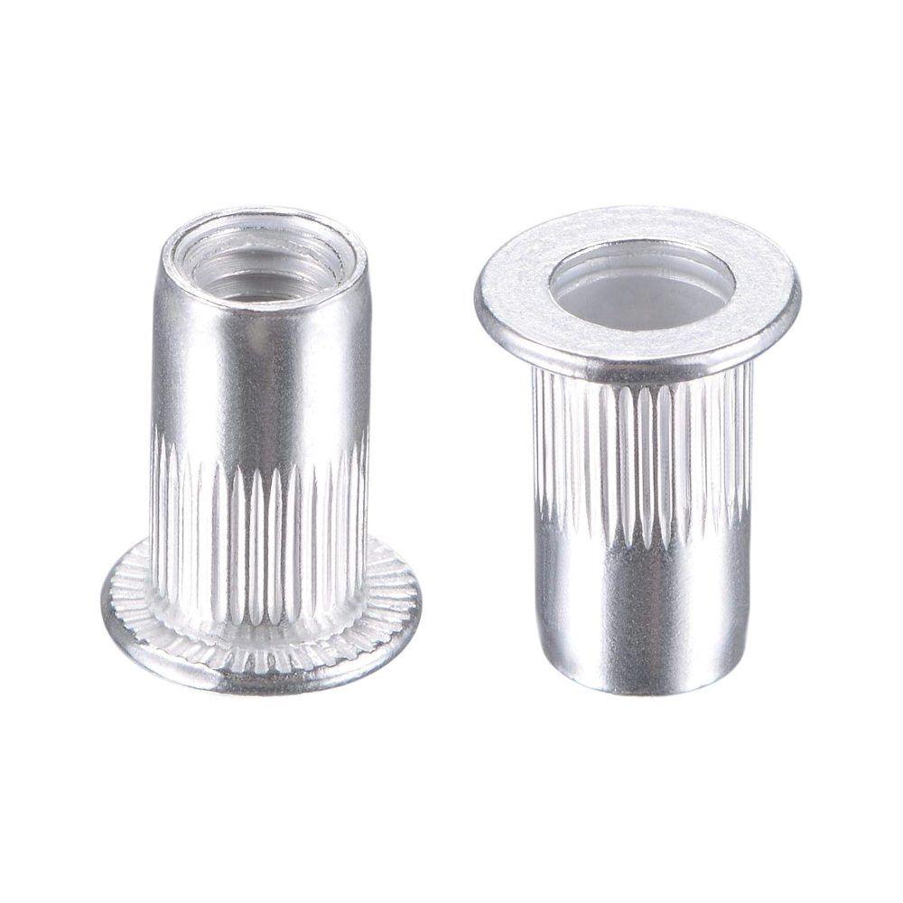 Tuercas M6 de aleación de aluminio, tuerca de inserción roscada de cabeza plana moleteada, plata, 50 Uds.: Negro