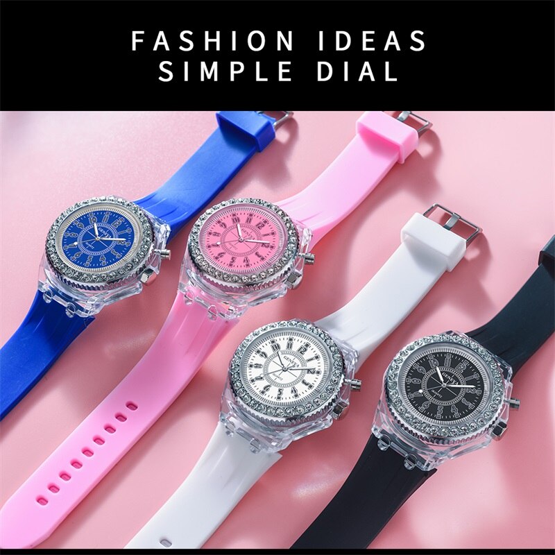 SYNOKE-relojes de cuarzo con luz Led para hombre y mujer, relojes de pulsera luminosos, con diamantes de imitación, para estudiantes y mujeres