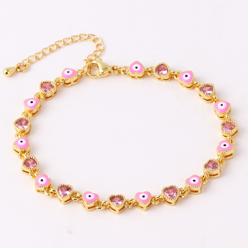 Pulsera con dije de mal de ojo turco y corazón chapado en oro de 18 quilates para mujer, pulsera ajustable con cadena de cobre de la suerte bohemia, joyería de verano: Cobalto violeta