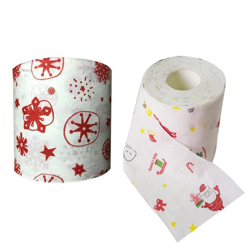 1 Roll Christmas Paper Towels Printed Paper Towel Christmas Snowman Toilet Paper Towel Decoration