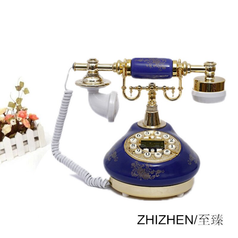 To achieve European-style rural style ceramic telephone retro antique telephone fashionable home landline Blue Ceramics