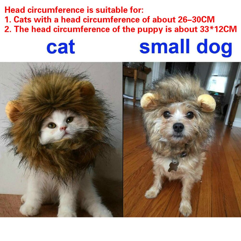 Engraçado bonito animal de estimação gato traje leão mane peruca chapéu para gato cão dia das bruxas roupas de natal fantasia vestido com orelhas roupas para animais de estimação