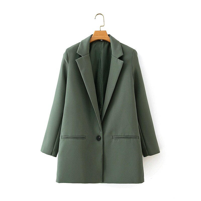 Traje informal liso Za para mujer, americanas largas a la , prendas de vestir de manga larga con un solo botón para oficina,: green / L