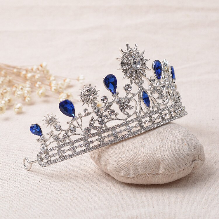 Luxury Blue Rhinestone Bridal Tiara Crystal Wedding Quinceanera Tiaras And Crowns Pageant Tiara Hair Jewelry Accessories