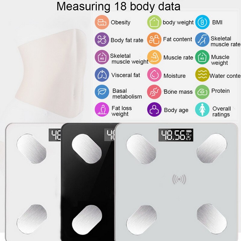Slimme lichaamsvetweegschaal, lcd, digitale draadloze bluetooth-ontvanger, bmi-gewichtsmeter, gezondheidsanalysator, fitness, afslankgereedschap, weegschaal