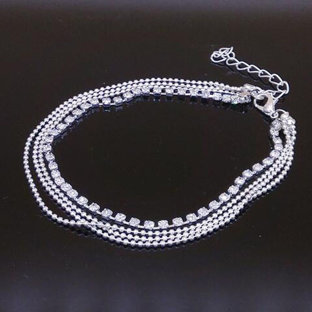 Original Anklet Multi Layer Silvers Crystal Ball Bracelet Anklet Ankle Foot Chain Women Jewelry Prata Ankle Bracelet Silvers#30