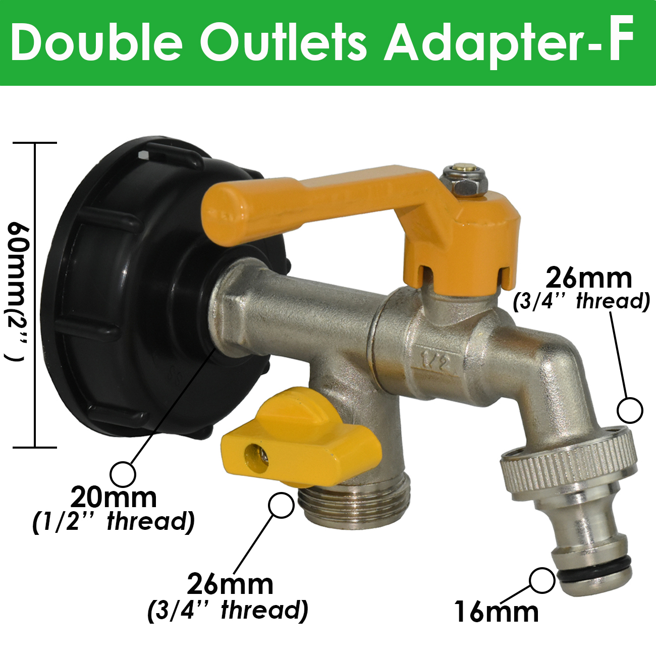 S60 Coarse Thread IBC Tank Tap Connecter Replacement 16mm 1/2'' 3/4'' Water Coupling Adapter Garden Home Valve Fitting Faucet: green