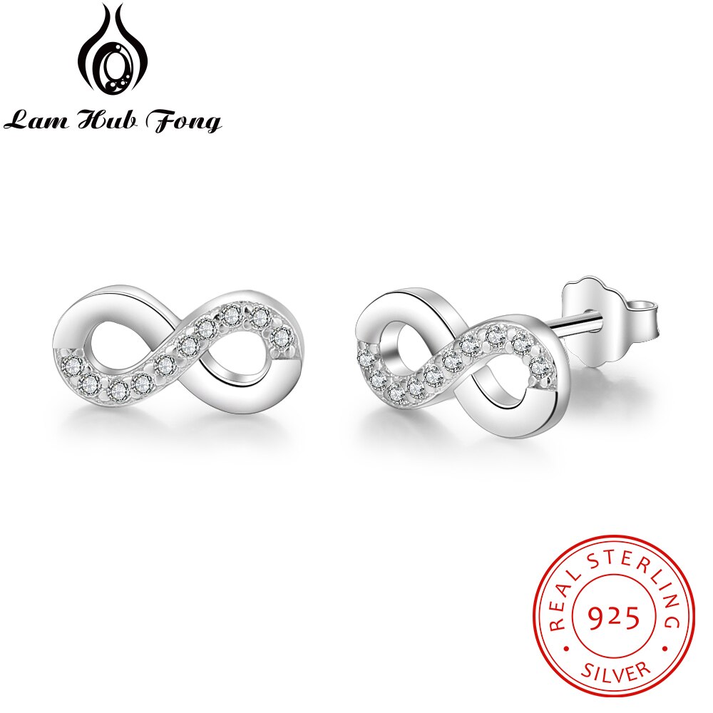 925 Sterling Silver Infinity Love Earrings for Women Number 8 Shape Cubic Zirconia Stud Earrings Anniversary (Lam Hub Fong)