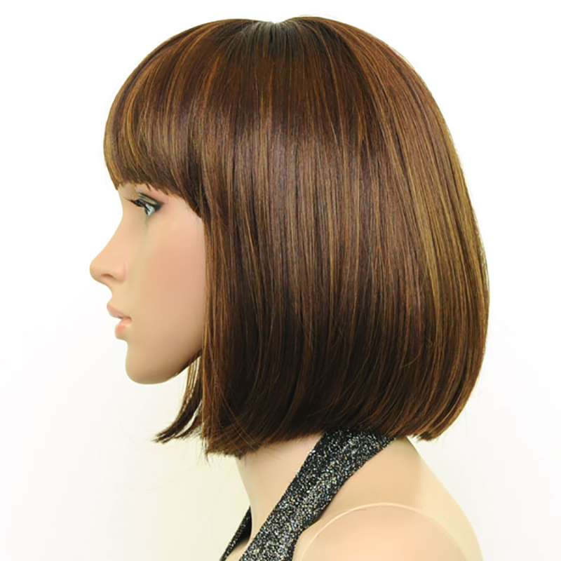Hairjoy kvinnor syntetiskt hår peruk snygg lugg brun blandad kort rak peruk 3 färger tillgängliga