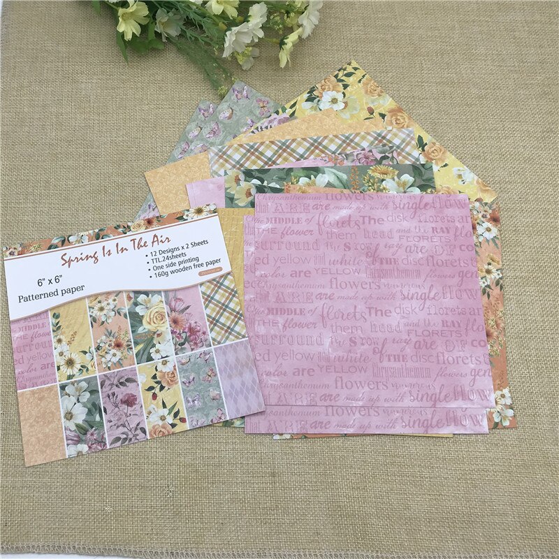 24 sheet 6"X6"Beautiful spring flower patterned paper Scrapbooking paper pack handmade craft paper craft Background pad