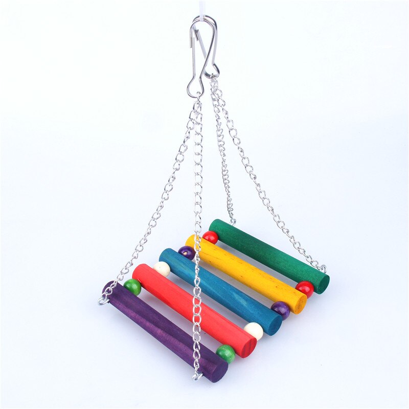 Columpio para aves de juguete para loros, juguete colgante para escalada, puente con escaleras, de madera, arcoíris, hamaca de guacamayos: 879323